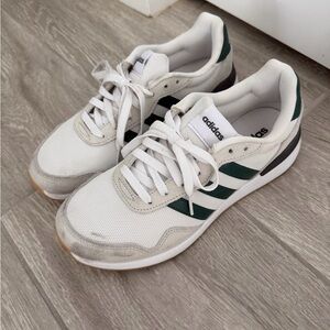 Adidas White and Dark Green Athletic Shoes